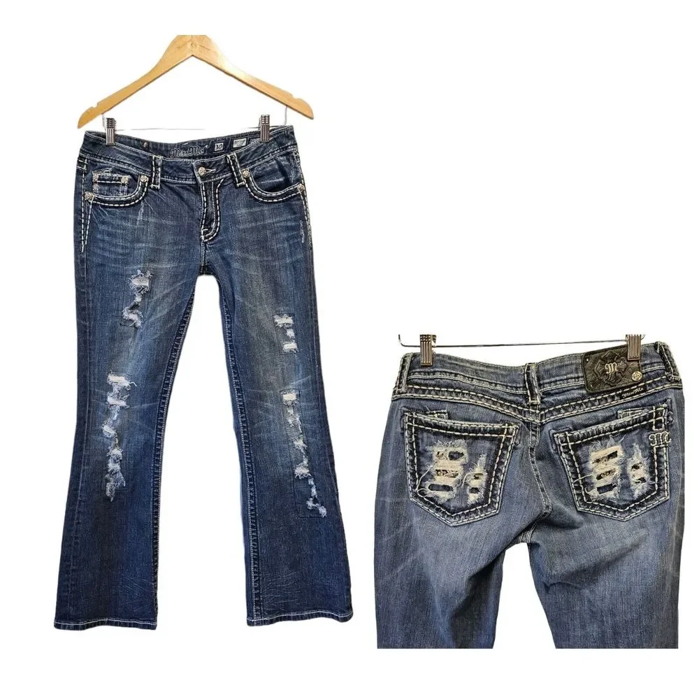 MISS ME Jeans THICK STITCH RHINESTONE BOOT CUT JEANS JE5152B14R‎ - Picture 2 of 6